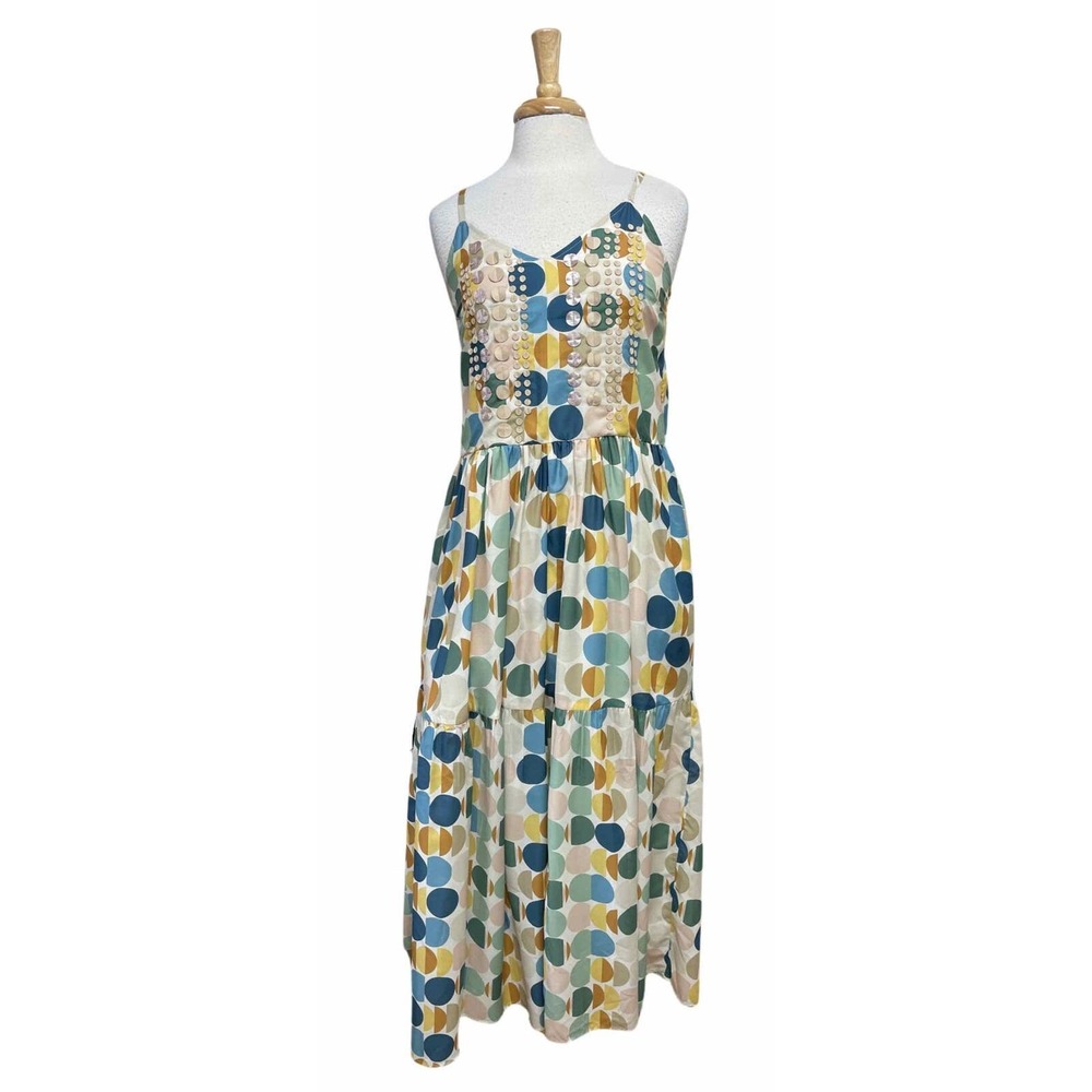 ANTHROPOLOGIE PANKAJ & NIDHI FRANCOISE MAXI POLKA DOT MULTI-COLOR DRESS SIZE S